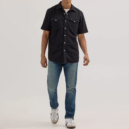 Schwarzes Herrenhemd aus Denim mit kurzen Ärmeln – Western-Look